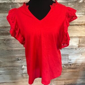 Marc New York Red Eyelet Sleeve Blouse